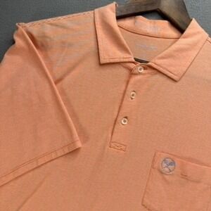 B Draddy Polo Shirt Mens Large Orange Striped Pima Cotton Stretch Short Sleeve